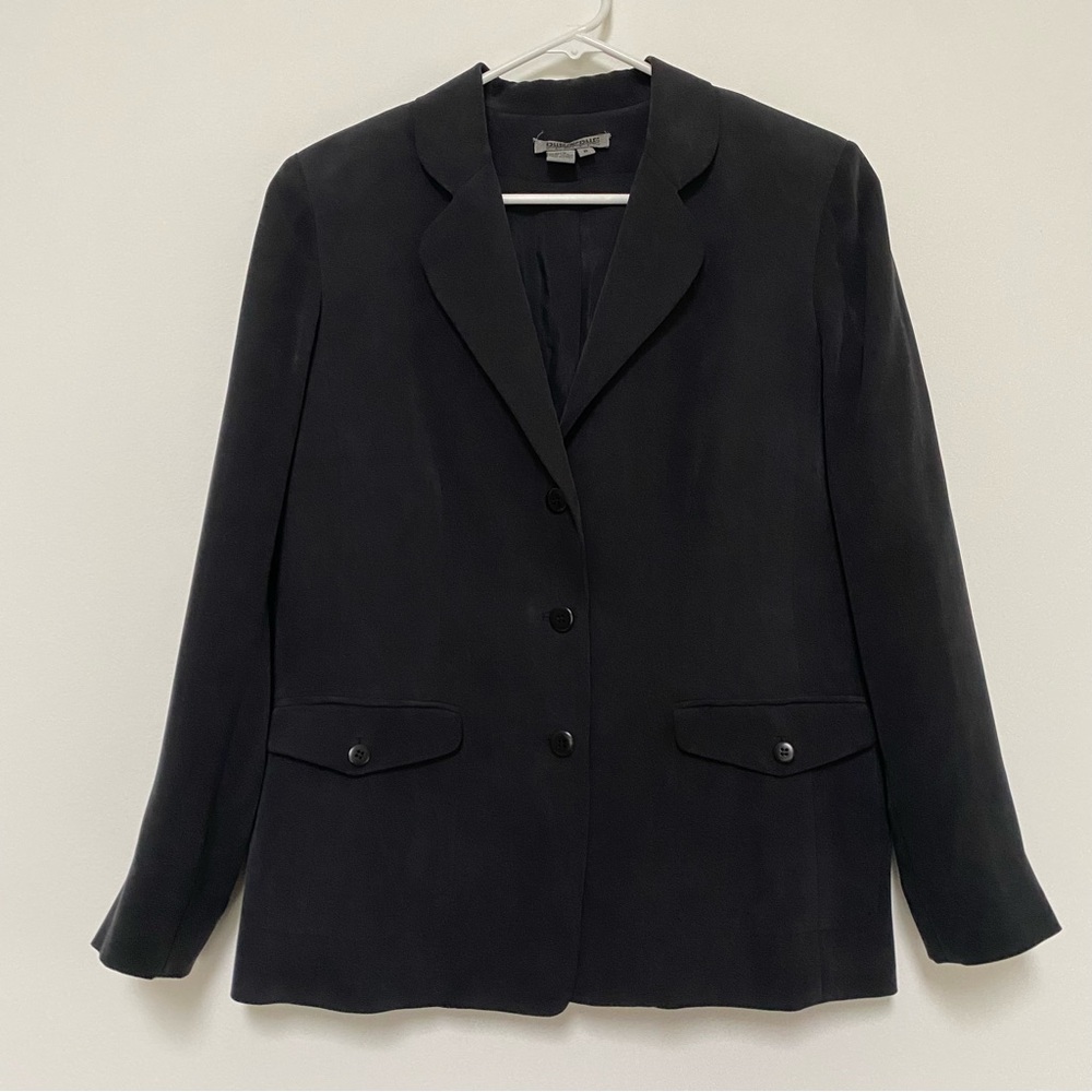 Due Per Due Silk Blazer Size 8P Black